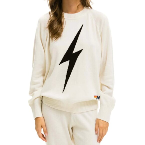 Aviator Nation UNISEX BOLT CASHMERE LIGHT SWEATER VINTAGE WHITE // BLACK BOLT M - Picture 5 of 5